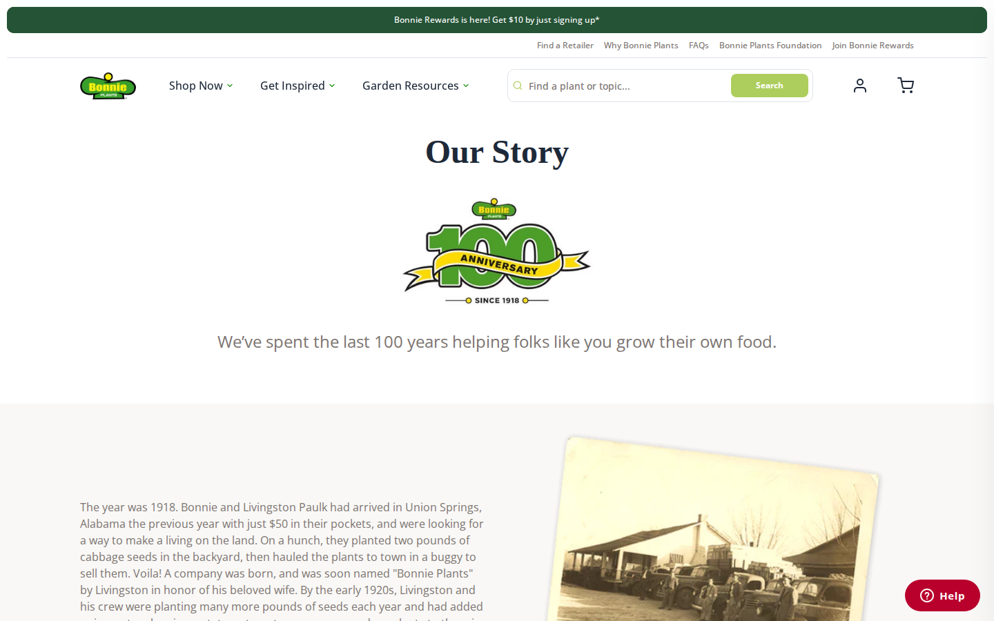Bonnie Plants our story page with brand heritage