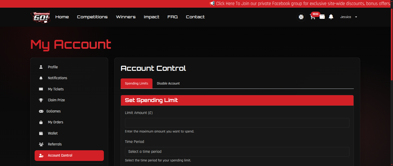CompetitionGo account control spending limits settings