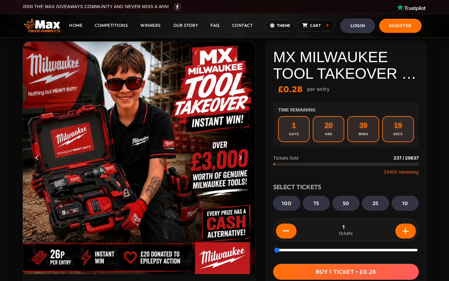 Max Giveaways instant win competition with MX Milwaukee Tool Takeover prizes