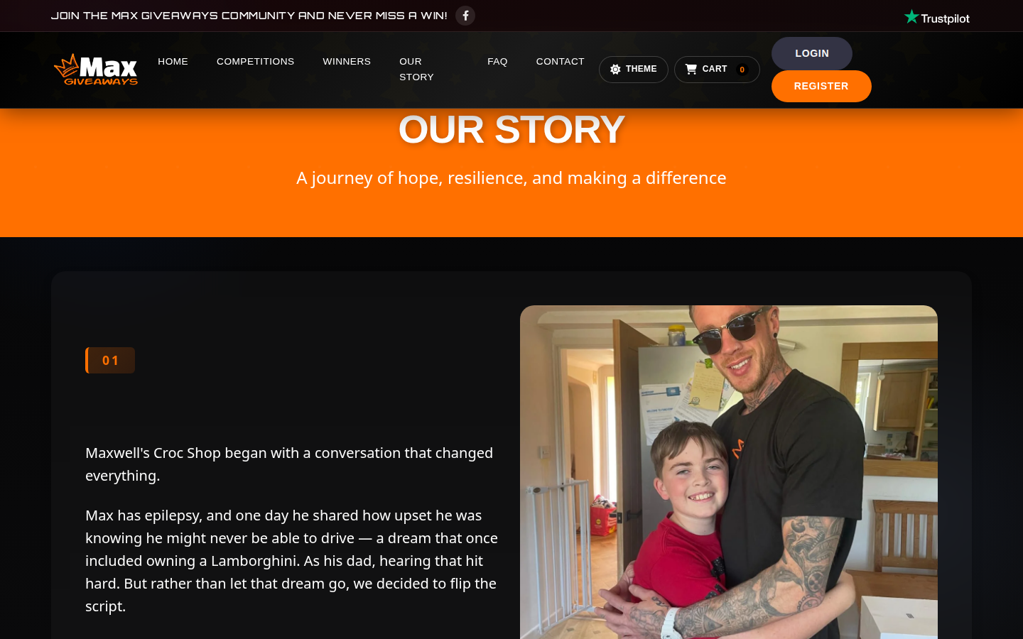 Max Giveaways Our Story page about Maxwell and Epilepsy Action donations