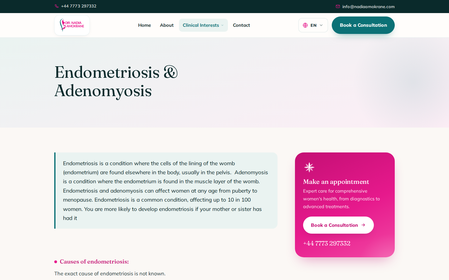 Dr Nadia Amokrane endometriosis and adenomyosis condition guide page