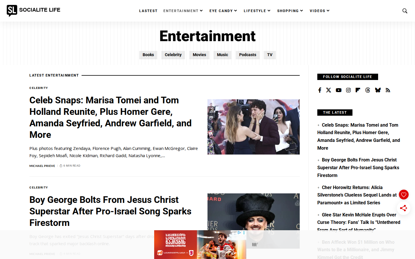 Socialite Life entertainment category archive with article grid