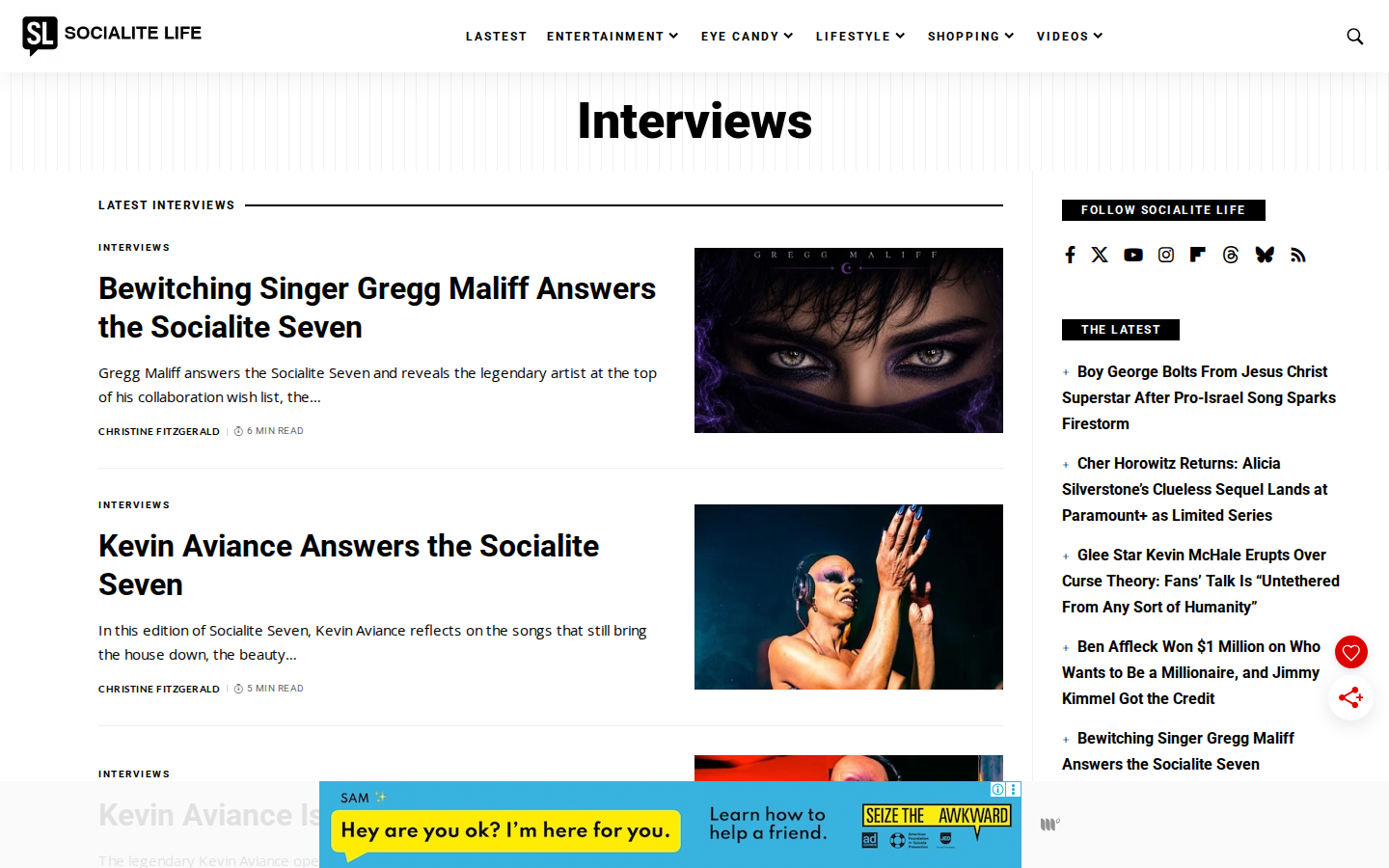 Socialite Life interviews category with Q&A and profile articles